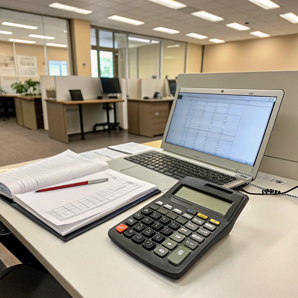 accounting-tools-computer-and-calculator-on-a-tabl (2) تقارير مالية قانونية في تبوك